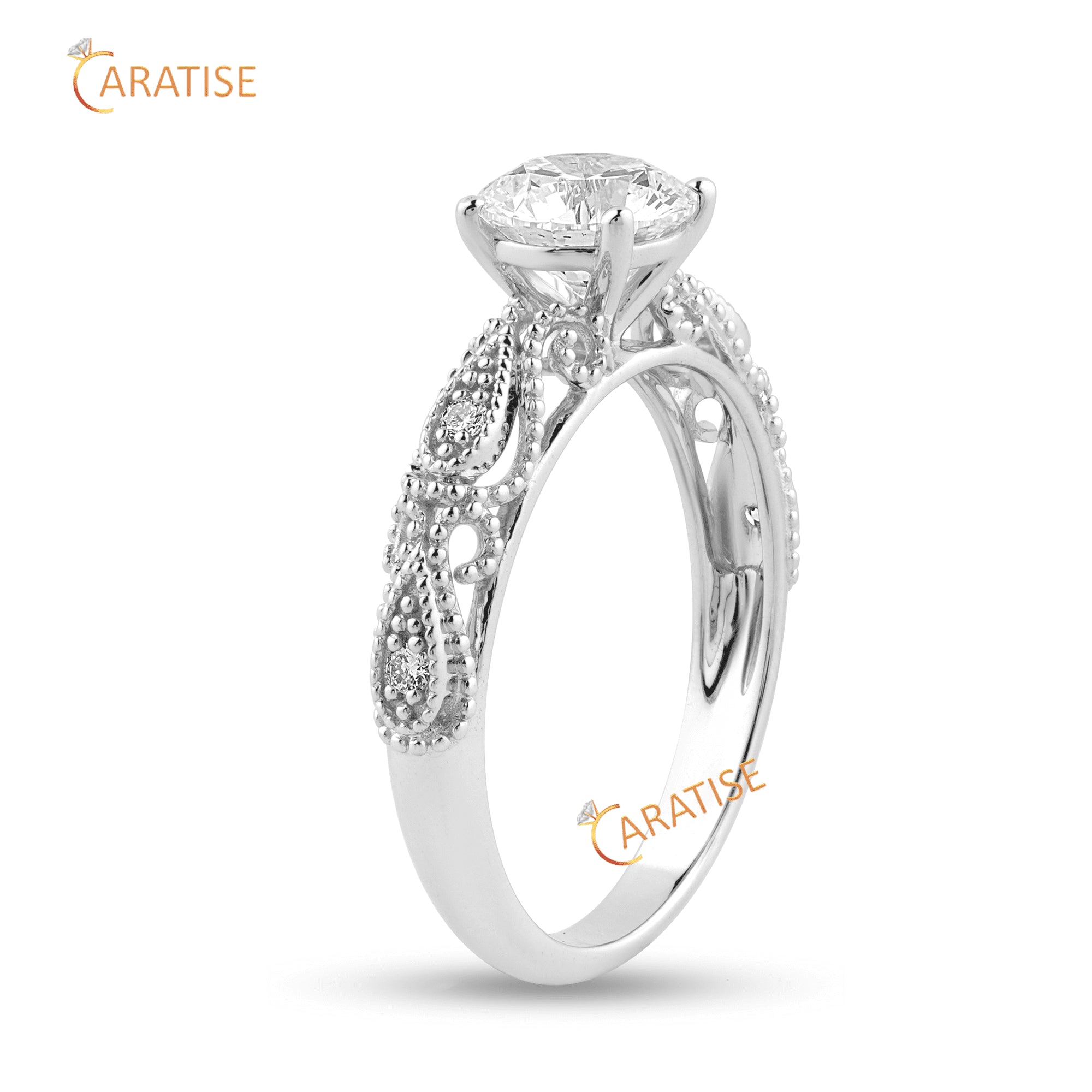 1.056 TDW Round Cut Diamond Engagement Ring 925 Silver