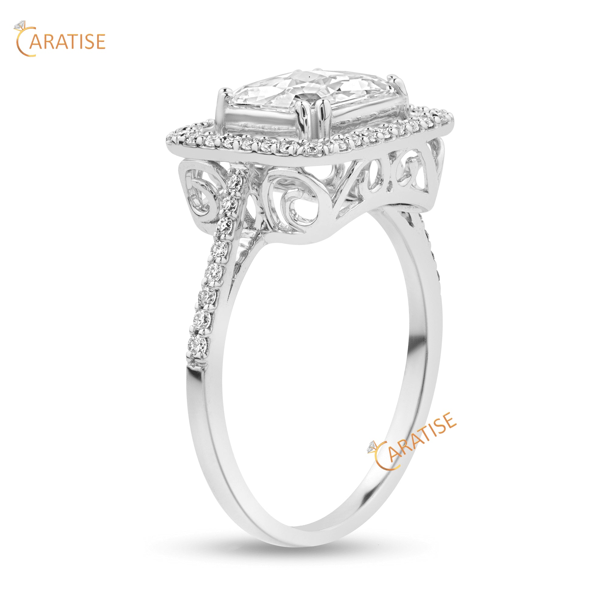 1.09 TDW Rose Cut & Round Moissanite Diamond Engagement Ring 925 Silver