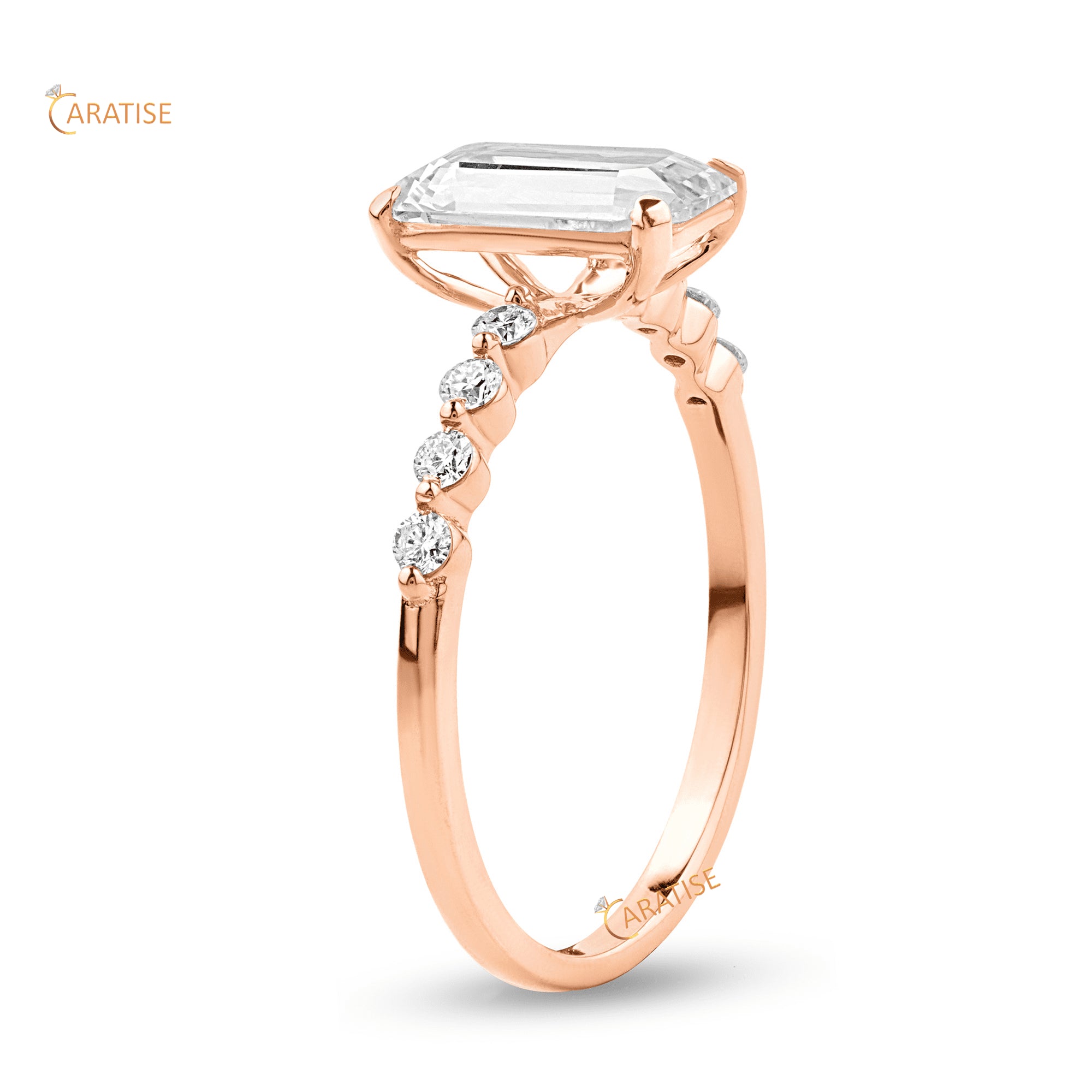 1.06 TDW Emerald Rose Cut & Round Diamond Engagement Ring 925 Silver