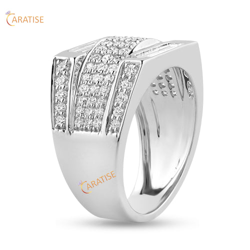 2.486 TDW Round & Baguette Moissanite Diamond Band Ring 925 Silver