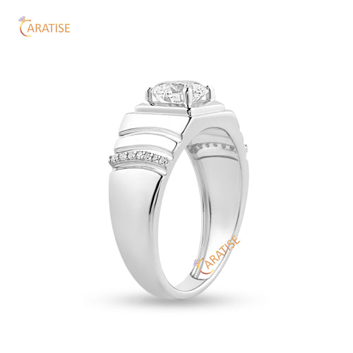 1.35 TDW Round Cut Men's Moissanite Diamond Ring 925 Silver
