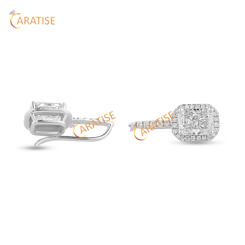 1.64 TDW  Radiant and Round Cut Diamond Earrings 925 Silver