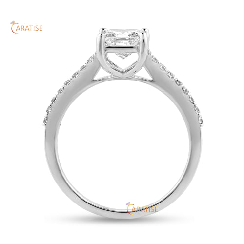 1.21 TDW Princess & Round Cut Diamond Engagement Ring 925 Silver