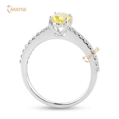 1.22 TDW Fancy Yellow Oval & Round Cut Moissanite Diamond Band Ring 925 Silver