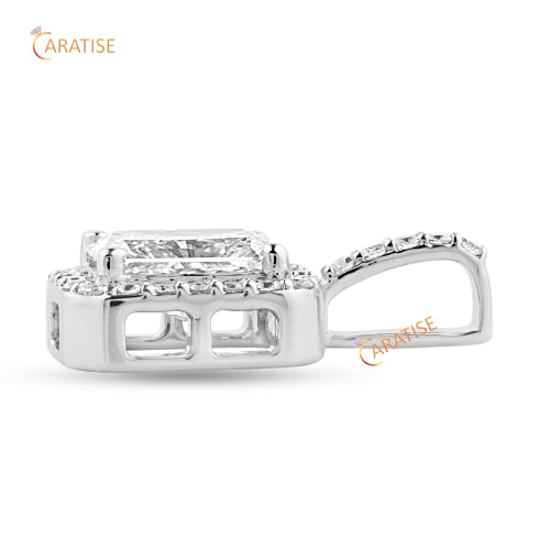 2.71 TDW Radiant And Round Cut Diamond Pendant & Earring 925 Silver