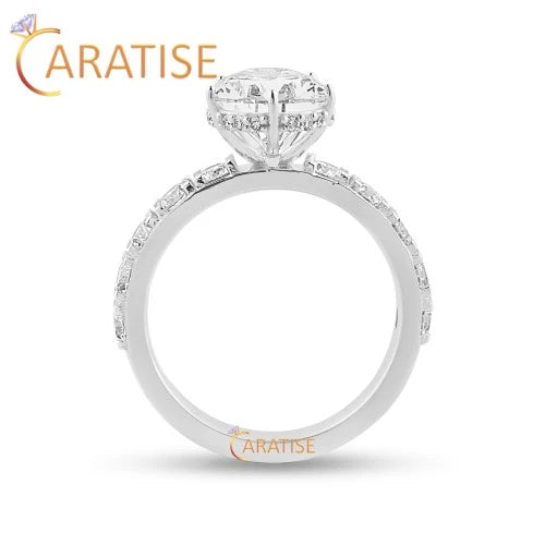 4.08 TDW Pear & Round Cut Diamond Halo Ring 925 Silver