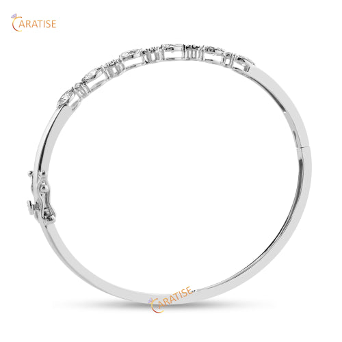 0.95 CT Oval And Round Cut Diamond Bangle Bracelet 925 Silver
