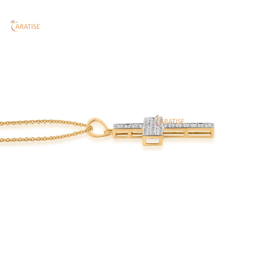 0.58 TDW Round Cut Diamond Cross Pendant With Chain 925 Silver