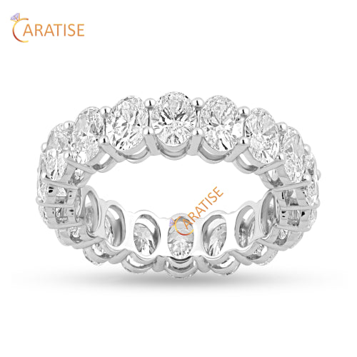 4.32 TDW Oval Cut Diamond Eternity Band Ring 925 Silver