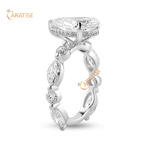 4.20 TDW Pear, Marquise & Round Cut Diamond Engagement Ring 925 Silver