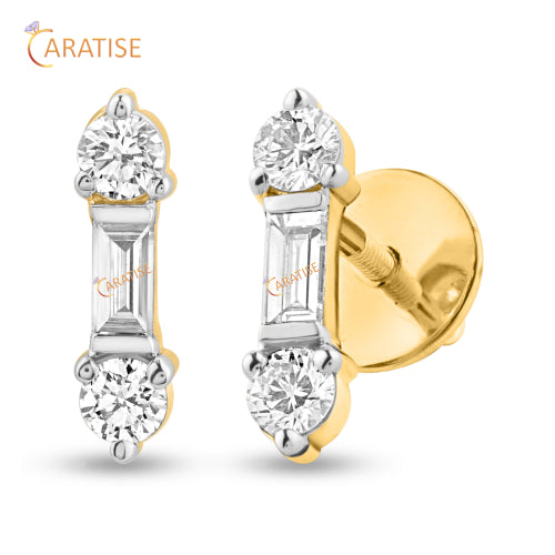 0.68 TDW Baguette & Round Diamond Stud Earring 925 Silver