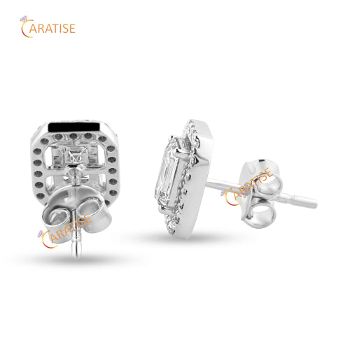 1.78 TDW Emerald And Round Cut Diamond Earring 925 Silver