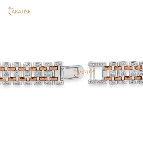 4.438 CT Asscher & Round Cut Diamond Charm Bracelet 925 Silver