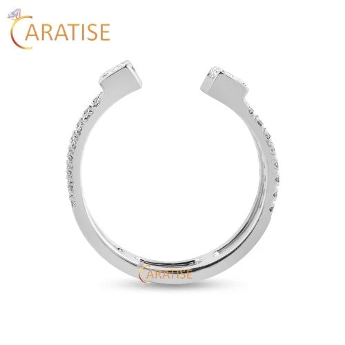 1.13 TDW Radiant & Round Cut Diamond Ring 925 Silver