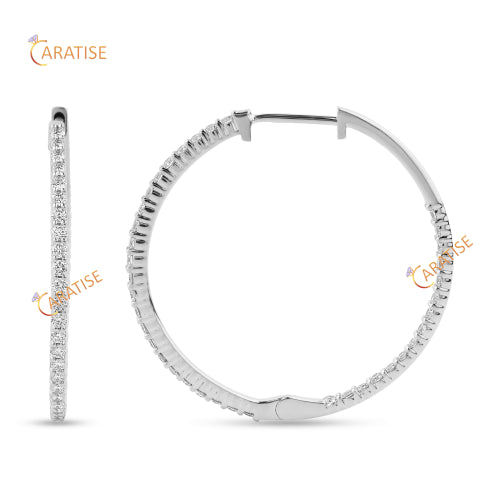 0.912 TDW Round Cut Diamond Hoop Earring 925 Silver