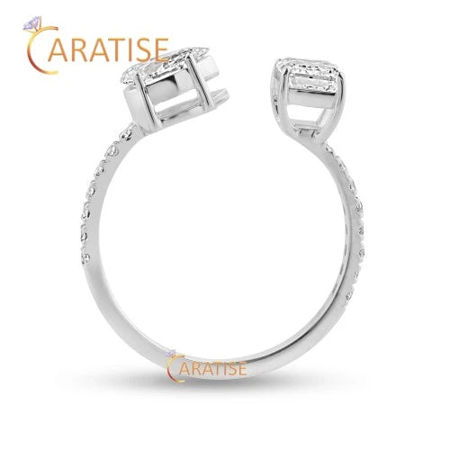 1.42 TDW Pear, Emerald & Round Cut Diamond Ring 925 Silver