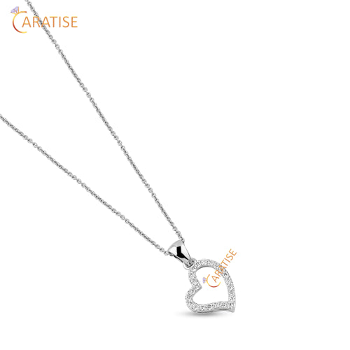 0.21 TDW Round Cut Heart Pendant With Chain 925 Silver