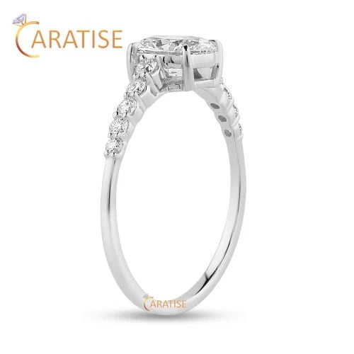 0.946 TDW Oval & Round Cut Diamond  Engagement Ring 925 Silver