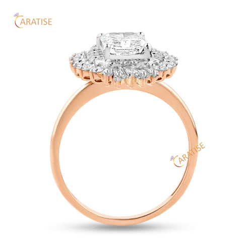 2.62 TDW Baguette,Radiant & Round Cut Diamond Halo Ring 925 Silver