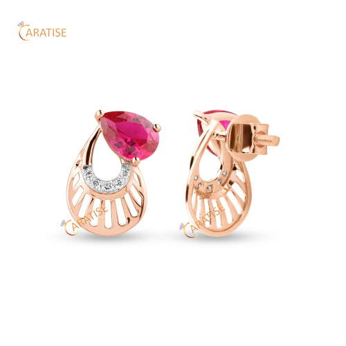 1.34 TDW Pear Fancy Colour & Round Cut Diamond Earring 925 Silver