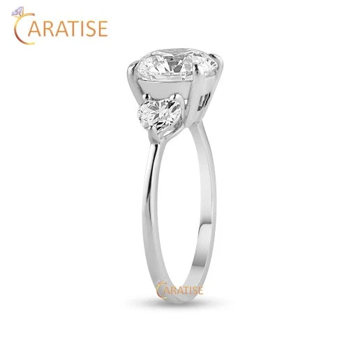 2.45 TDW Heart & Round Cut Diamond Three Stone Ring 925 Silver