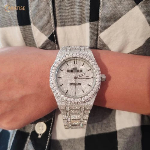 18.20 TDW Round Cut Men's Diamond Watch | Stainless steel | Moissanite Diamond | Elegant Diamond Watch For Him