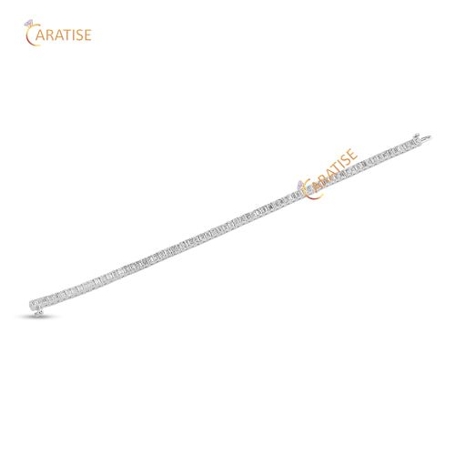 7.59 TDW Emerald Cut Diamond Tennis Bracelet 925 Silver