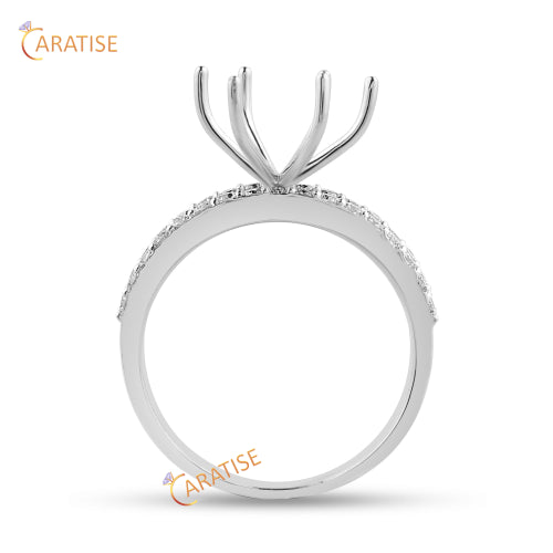 0.80 TDW Baguette & Round Cut Diamond Ring 925 Silver