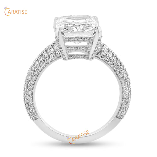 6.21 TDW Radiant & Round Cut Dimaond Ring 925 Silver