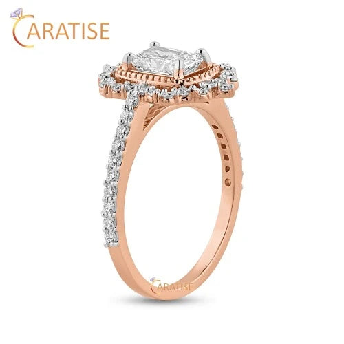 1.32 TDW Radiant & Round Cut Diamond Halo Ring 925 Silver