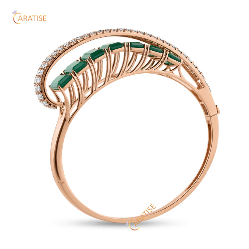 17.1 CT Carre & F.G.Emerald Diamond Bangle Bracelet 925 Silver