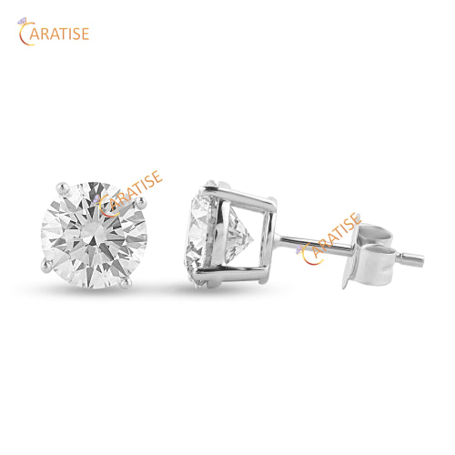 2.09 TDW  Round Cut Diamond Stud Earrings 925 Silver