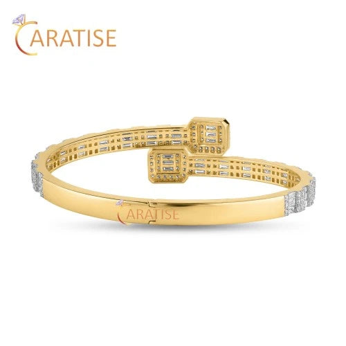 4.75 TDW Baguette And Round Cut Diamond Bangle Bracelet 925 Silver