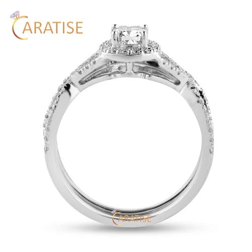 0.91 TDW Cushion & Round Cut Diamond Ring with Band 925 Silver