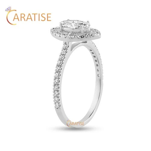 0.838 TDW Marquise & Round Cut Diamond Halo Ring 925 Silver
