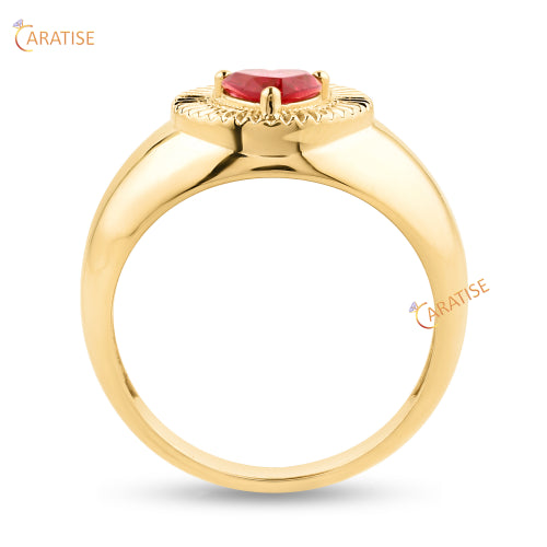 0.22 TDW Fancy Red Heart Cut Diamond Solitaire Ring 925 Silver