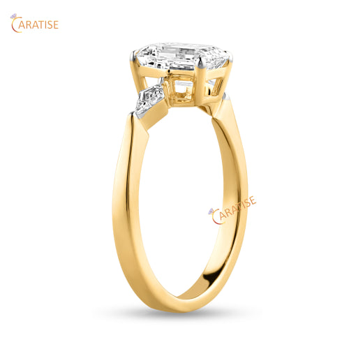 1.93 TDW Emerald & Kite Cut Diamond Three Stone Ring 925 Silver