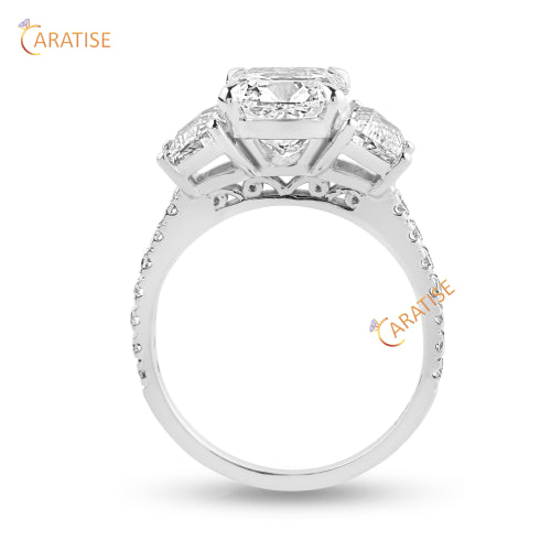 3.50 TDW Trapezoid, Cushion & Round Cut Diamond Engagement Ring 925 Silver
