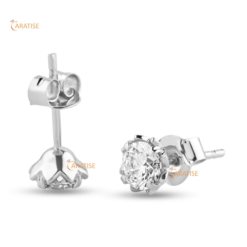 1.00 TDW Round Cut Diamond Stud Earring 925 Silver