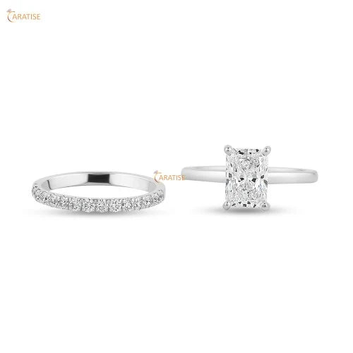 1.70 TDW Radiant & Round Diamond Ring with  Band 925 Silver