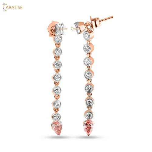 1.63 TDW Round, Emerald & Pear Cut Diamond Earring 925 Silver