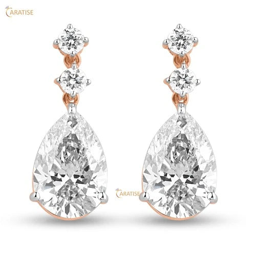 6.495 TDW Pear&Round Cut Diamond Pendant & Earring With Chain 925 Silver