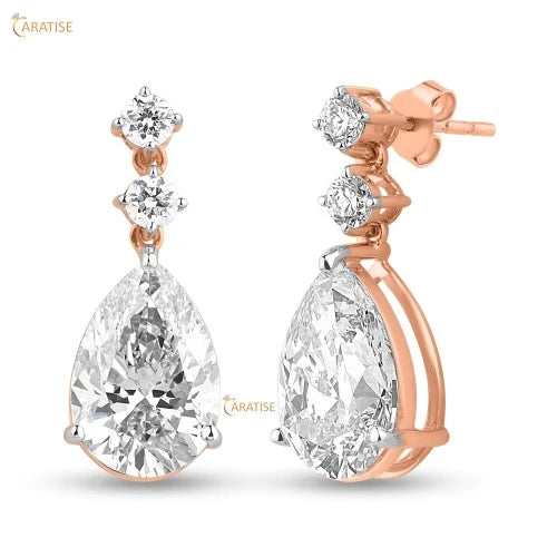 6.495 TDW Pear&Round Cut Diamond Pendant & Earring With Chain 925 Silver