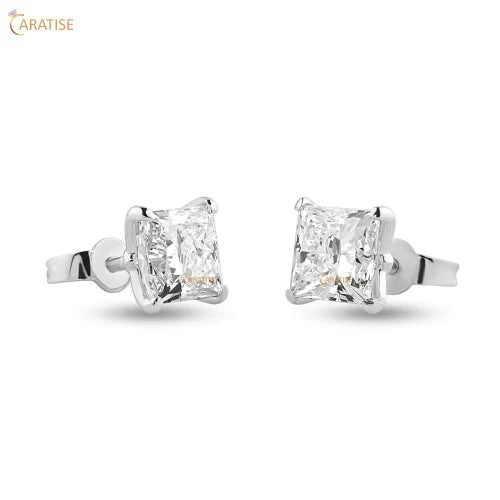 1.35 TDW Princess Cut Diamond Stud Earring 925 Silver