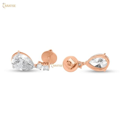 6.495 TDW Pear&Round Cut Diamond Pendant & Earring With Chain 925 Silver