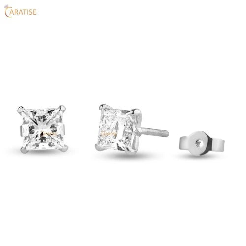 1.35 TDW Princess Cut Diamond Stud Earring 925 Silver