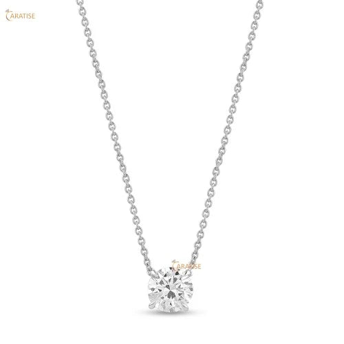 1.05 TDW Round Cut Diamond Solitaire Pendant 925 Silver
