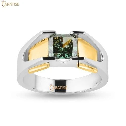 1.65 TDW F.G.Cushion Cut Diamond Men's Ring 925 Silver