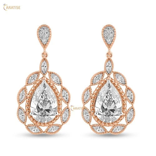 7.414 TDW Pear,Marqise& Round Cut Diamond Pendant and Earring With Chain 925 Silver