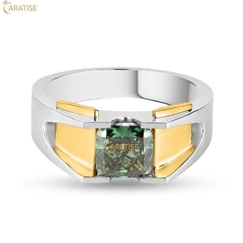 1.65 TDW F.G.Cushion Cut Diamond Men's Ring 925 Silver